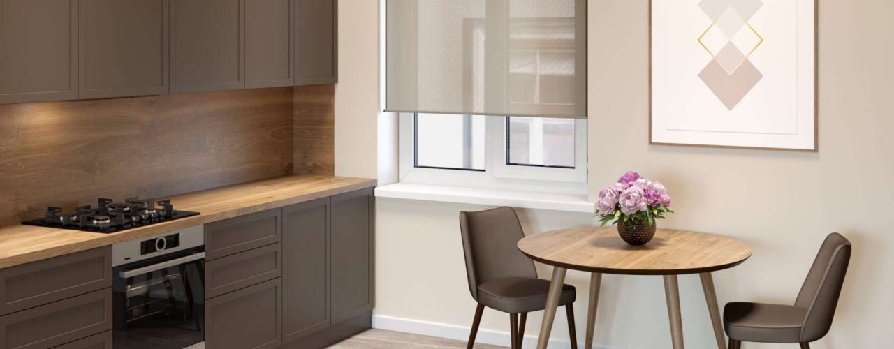 motorised blinds in a beautiful modern kitchen